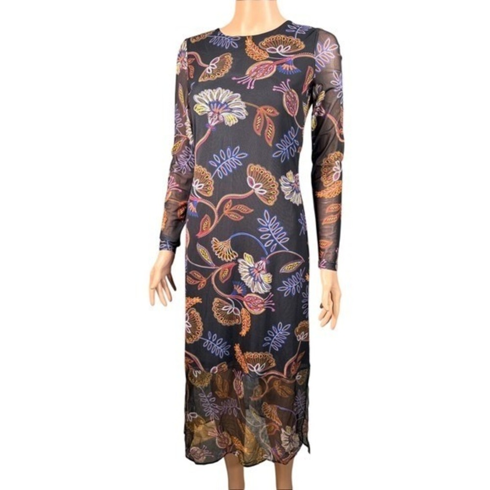 Jade Johnny Was Tulus Mesh Midi Dress Ginnie Floral Print Long Sleeve NWT S